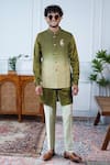 Buy_Philocaly_Green Silk, Cotton Embroidery, Sehar Ombre Bundi And Asymmetrical Kurta _at_Aza_Fashions