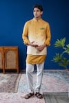 Buy_Philocaly_Mustard Silk, Cotton Embroidery Basant Ombre Bundi And Kurta _at_Aza_Fashions