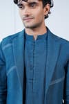Philocaly_Blue Linen Embroidery Ambar Notch Collar Bundi _Online_at_Aza_Fashions