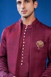 Buy_Philocaly_Wine Linen, Satin Embroidery Arohan Open-front Bundi _Online_at_Aza_Fashions