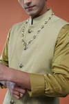 Shop_Philocaly_Olive Green Silk Kirit Pintucks Panelled Low-high Hem Bundi _Online_at_Aza_Fashions