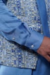 Shop_Philocaly_Blue Linen, Satin Taran Printed Bundi  _Online_at_Aza_Fashions