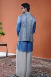 Shop_Philocaly_Blue Linen, Satin Taran Printed Bundi  _at_Aza_Fashions