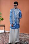 Buy_Philocaly_Blue Linen, Satin Taran Printed Bundi And Tonal Kurta Set _at_Aza_Fashions
