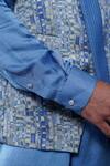 Shop_Philocaly_Blue Linen, Satin Taran Printed Bundi And Tonal Kurta Set _Online_at_Aza_Fashions