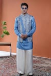 Buy_Philocaly_Blue Linen, Satin Taran Printed Bundi And Tonal Kurta Set 