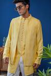 Buy_Philocaly_Yellow Cotton, Silk Embroidery Chayan Tonal Floral Open Bundi _at_Aza_Fashions