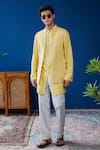Buy_Philocaly_Yellow Cotton, Silk Embroidery Chayan Tonal Floral Open Bundi _Online_at_Aza_Fashions