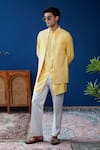 Philocaly_Yellow Cotton, Silk, Linen, Satin Embroidery Chayan Bundi And Kurta _at_Aza_Fashions