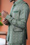 Buy_Philocaly_Green Tussar Aariv Striped Print Bundi With Tonal Binding 