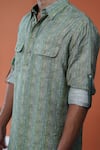 Shop_Philocaly_Green Cotton, Tussar Aarivan Pathani Style Digital Striped Kurta _Online_at_Aza_Fashions