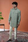 Buy_Philocaly_Green Cotton, Tussar Aarivan Pathani Style Digital Striped Kurta _at_Aza_Fashions