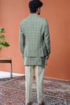 Shop_Philocaly_Green Cotton, Tussar Aariv Printed Stripe Bundi And Kurta Set _at_Aza_Fashions