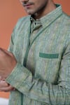 Shop_Philocaly_Green Cotton, Tussar Aariv Printed Stripe Bundi And Kurta Set _Online_at_Aza_Fashions