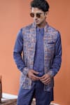Shop_Philocaly_Purple Tussar, Cotton, Linen, Satin Varnit Printed Bundi And Tonal Kurta _at_Aza_Fashions