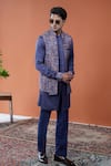 Buy_Philocaly_Purple Tussar, Cotton, Linen, Satin Varnit Printed Bundi And Tonal Kurta _Online_at_Aza_Fashions