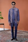 Buy_Philocaly_Purple Tussar, Cotton, Linen, Satin Varnit Printed Bundi And Tonal Kurta _at_Aza_Fashions