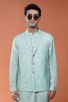 Buy_Philocaly_Mint Cotton, Tussar Shobhit Leafy Printed Bundi  _at_Aza_Fashions