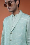 Buy_Philocaly_Green Tussar, Linen, Satin Shobhit Leaf Print Bundi And Kurta 