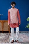 Shop_Philocaly_Pink Silk Embroidery Rosaan Overlap Bundi _at_Aza_Fashions