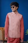 Buy_Philocaly_Pink Silk Embroidery Rosaan Overlap Bundi _at_Aza_Fashions