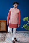 Philocaly_Pink Silk, Cotton Embroidery Rosaan Set Bundi And Kurta _Online_at_Aza_Fashions