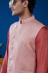 Shop_Philocaly_Pink Silk, Cotton Embroidery Rosaan Set Bundi And Kurta _Online_at_Aza_Fashions