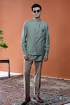 Shop_Philocaly_Green Wool Brooches Vanraj Sage Perennial Bundi _at_Aza_Fashions