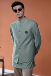 Shop_Philocaly_Green Wool Vanraj Pick-stitched Bundi And Kurta _at_Aza_Fashions