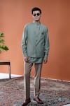 Buy_Philocaly_Green Wool Vanraj Pick-stitched Bundi And Kurta _at_Aza_Fashions