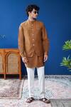 Shop_Philocaly_Brown Wool Taruvar Pick-stitch Yoke Bundi And Kurta _at_Aza_Fashions