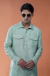 Philocaly_Green Linen Embroidery Samudra Pathani Kurta _Online_at_Aza_Fashions