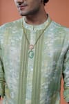Shop_Philocaly_Green Tussar, Cotton Vasanta Printed Front-open Kurta With Chawal Taka _Online_at_Aza_Fashions