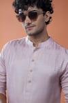 Philocaly_Pink Linen, Satin Embroidery Sakura Tonal Kurta _Online_at_Aza_Fashions