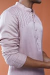 Shop_Philocaly_Pink Linen, Satin Embroidery Sakura Tonal Kurta _Online_at_Aza_Fashions