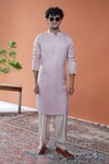 Buy_Philocaly_Pink Linen, Satin Embroidery Sakura Tonal Kurta _at_Aza_Fashions