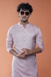 Shop_Philocaly_Pink Linen, Satin Embroidery Sakura Tonal Kurta _at_Aza_Fashions