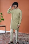 Shop_Philocaly_Olive Green Silk Embroidery Meer Dabka Kurta _at_Aza_Fashions