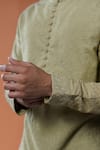 Philocaly_Olive Green Silk Embroidery Meer Dabka Kurta _Online_at_Aza_Fashions