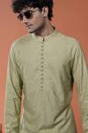 Buy_Philocaly_Olive Green Silk Embroidery Meer Dabka Kurta _Online_at_Aza_Fashions