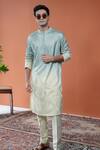 Shop_Philocaly_Green Silk Morni Ombre Woven Pattern Kurta With Potli Buttons _at_Aza_Fashions
