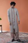 Shop_Philocaly_Beige Georgette Sequins, Embroidery Ashveer Geometric Kurta _at_Aza_Fashions