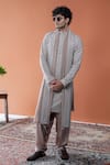 Buy_Philocaly_Beige Georgette Sequins, Embroidery Ashveer Geometric Kurta _at_Aza_Fashions