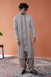 Buy_Philocaly_Beige Georgette Embroidery, Sequins Ashveer Kurta And Tonal Stole _at_Aza_Fashions