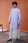 Shop_Philocaly_Lavender Cotton, Silk Embroidery Lavora Tonal Chawal Taka Kurta _at_Aza_Fashions