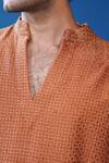 Buy_Philocaly_Orange Silk Zari Noora Textured V-neck Kurta With Dabka Collar _Online_at_Aza_Fashions