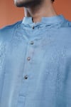 Shop_Philocaly_Blue Satin, Linen Embroidery Meghraj Ombre Tonal Kurta _Online_at_Aza_Fashions