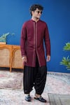 Shop_Philocaly_Maroon Silk Embroidery Gulnaar Front-open Kurta With Chawal Taka _at_Aza_Fashions