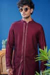 Buy_Philocaly_Maroon Silk Embroidery Gulnaar Front-open Kurta With Chawal Taka _Online_at_Aza_Fashions