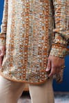Buy_Philocaly_Tan Linen, Satin Tevan Printed Kurta With Cocktail Cuffs _Online_at_Aza_Fashions